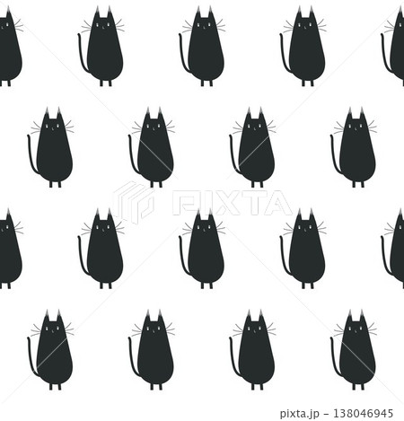 Seamless minimalist vector pattern of funny black cats on white background 138046945