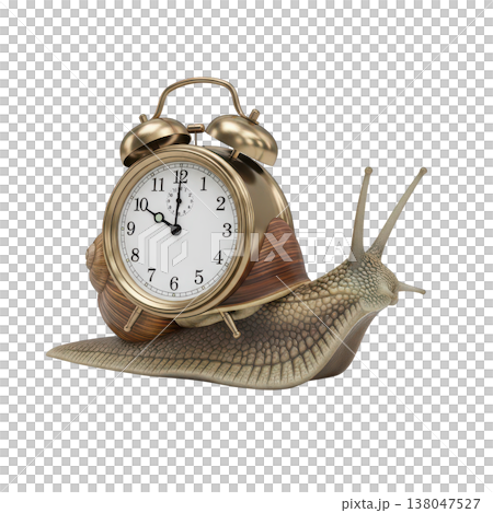 Surreal snail with a vintage golden alarm clock as a shell 138047527