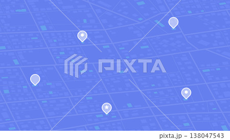 Multiple destinations. Gps tracking map. Track navigation pins on street maps, navigate mapping technology and locate position pin. Futuristic travel gps map or location navigator vector illustration 138047543