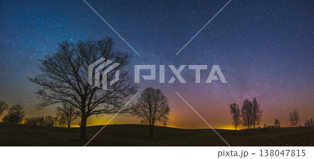 Night landscape panorama with Milky way galaxy Night landscape panorama with Milky way galaxy 138047815