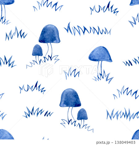Seamless pattern with mushrooms in the forest. illustration in vintage style. 138049403