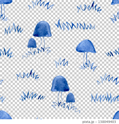 Seamless pattern with mushrooms in the forest. illustration in vintage style. 138049403