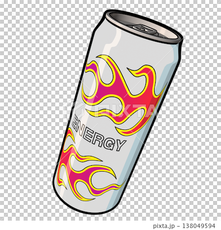 軟性飲料插圖：一罐能量飲料（1_4），彩色線條畫。 138049594
