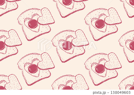 Toast and fried egg seamless pattern in hand drawn breakfast style 138049603