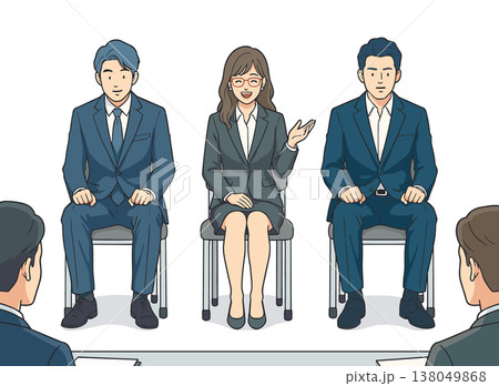面接で受け答えする就活生のイラスト（グループ面接） 138049868