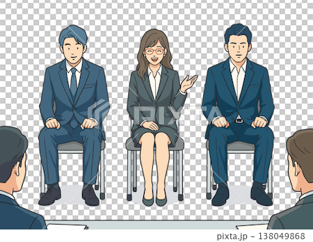 面接で受け答えする就活生のイラスト（グループ面接） 138049868