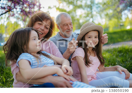 Grandparents spending time with granddaughters in park. Grandparents spending time with granddaughters in park. 138050190