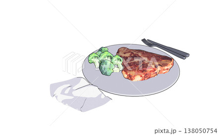 ステーキとブロッコリーの食事プレートの3Dイラスト  138050754