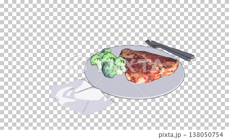 ステーキとブロッコリーの食事プレートの3Dイラスト  138050754