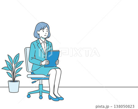 面接待機で緊張する女性の就活生イラスト 138050823