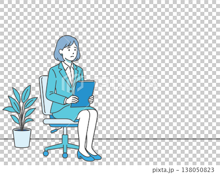 面接待機で緊張する女性の就活生イラスト 138050823