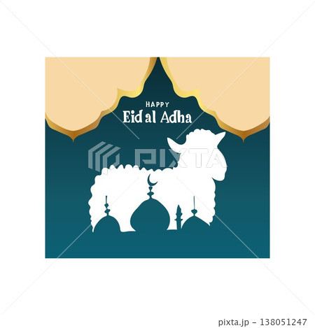 Happy Eid al-Adha Greeting Card with Cow and Mosque Silhouette print al adha eid adha mubarak greeti 138051247