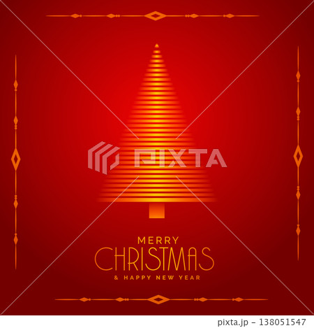 red background with beautiful christmas tree illustration 138051547