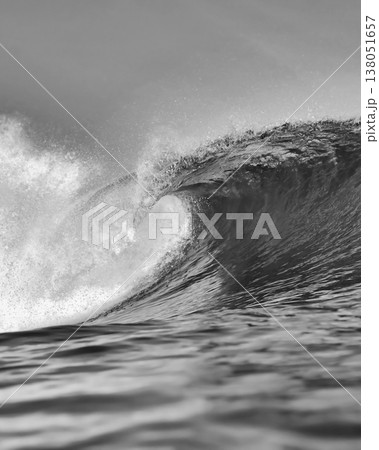 Close Perspective Revealing Textured Spray And Foam On Powerful Wave 138051657