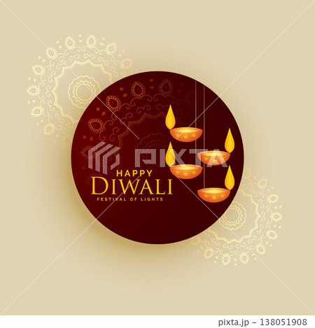 diwali holiday greeting card vector design with hanging lamps 138051908