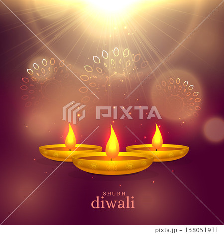 shiny diwali festival greeting background with golden diya and light effect shiny diwali festival greeting background with golden diya and light effect 138051911