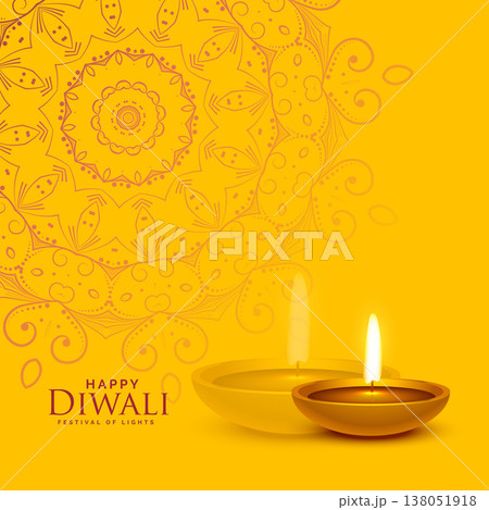 yellow festival background with diwali diya lamp and mandala decoration yellow festival background with diwali diya lamp and mandala decoration 138051918