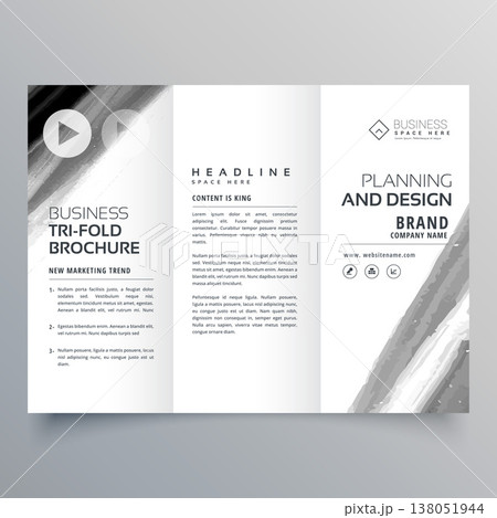 tri fold brochure vector template design with black paint stroke tri fold brochure vector template design with black paint stroke 138051944