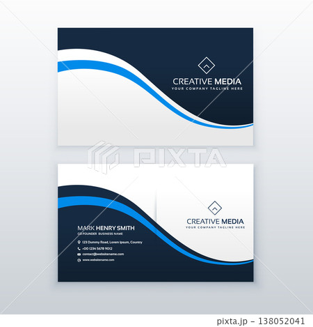 professional business card design with blue wave professional business card design with blue wave 138052041