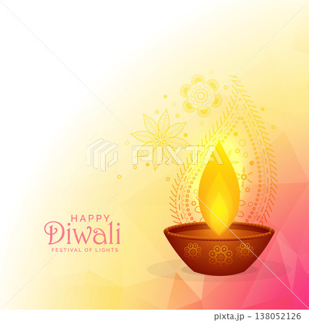colorful diwali festival background design with burning diya and paisley decoration 138052126