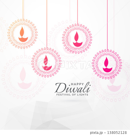 creative diwali festival greeting card design with hanging diya decoration 138052128