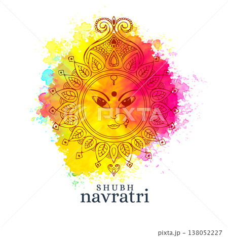 happy navratri illustration with maa durga face on watercolor background happy navratri illustration with maa durga face on watercolor background 138052227