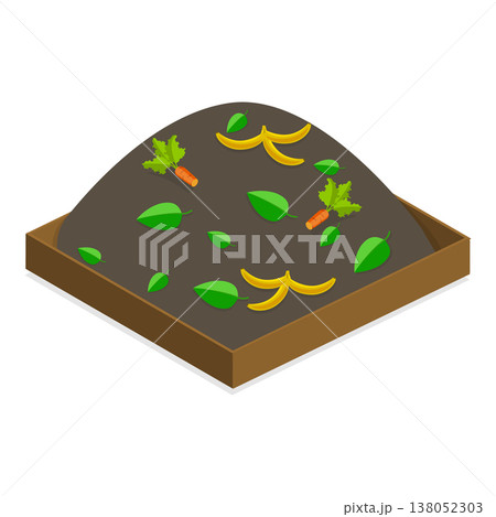 3D Isometric Flat Vector Illustration of Organic Disposal, Recycling Food Waste And Kitchen Scraps In Compost Collection Program. Item 1 3D Isometric Flat Vector Illustration of Organic Disposal, Recycling Food Waste And Kitchen Scraps In Compost Collection Program. Item 1 138052303