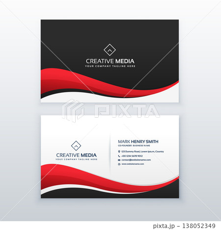 clean business card design with red wave 138052349