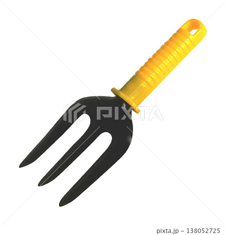 Three-Prong Hand Fork with Yellow Handle  isolated on a white background 138052725
