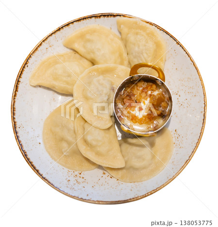 Traditional Lithuanian dumplings on a plate Traditional Lithuanian dumplings on a plate 138053775
