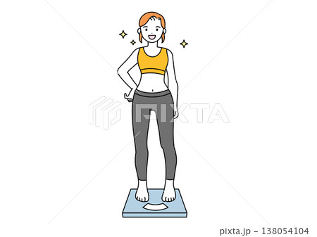 体重計に乗るスリムな女性（キラキラあり） 138054104