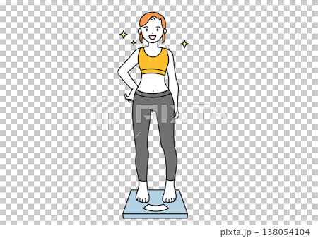 体重計に乗るスリムな女性（キラキラあり） 138054104