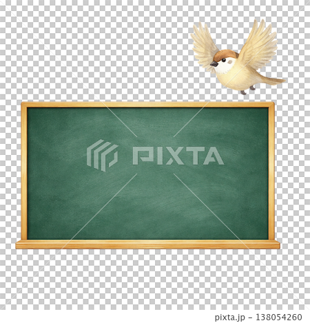 黒板と小鳥のシンプル素材 教育とナチュラルイメージ 学校イラスト 白背景 138054260