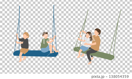 Toddlers playing on an indoor swing 138054359