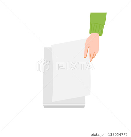 書類を手で重ねる 上から見た俯瞰の手元イラスト 138054773