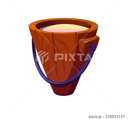 Cartoon vector letter V as a wooden farm bucket. Vector agriculture typeface font symbolizing harvest and countryside rural lifestyle. Funny English alphabet character as rustic farming tool Cartoon vector letter V as a wooden farm bucket. Vector agriculture typeface font symbolizing harvest and countryside rural lifestyle. Funny English alphabet character as rustic farming tool 138055137
