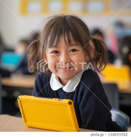 笑顔でタブレットで学ぶ子供 138055502