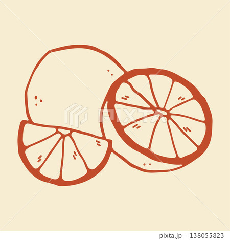 Hand drawn vector illustration of a whole lime fruit, a half, and a segment. Minimalist red line art icon of citrus for healthy juice branding and cafe menu design Hand drawn vector illustration of a whole lime fruit, a half, and a segment. Minimalist red line art icon of citrus for healthy juice branding and cafe menu design 138055823