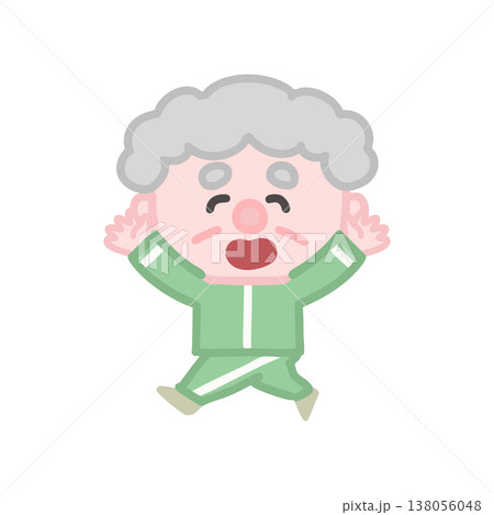 体操服を着た可愛い高齢者男性の運動イラストセット 138056048