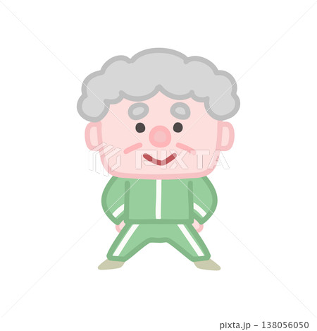 体操服を着た可愛い高齢者男性の運動イラストセット 138056050