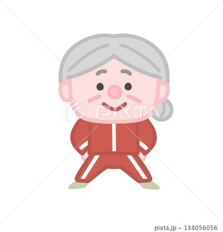 体操服を着た可愛い高齢者女性の運動イラストセット 138056056