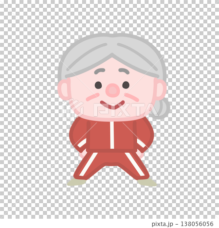 体操服を着た可愛い高齢者女性の運動イラストセット 138056056