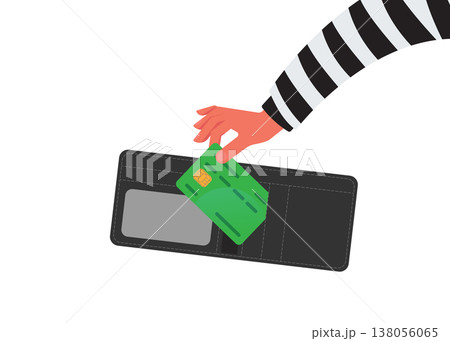 Hand of a Thief Stealing a Credit Card from a Wallet Stock Illustration. Hand of a Thief Stealing a Credit Card from a Wallet Stock Illustration. 138056065