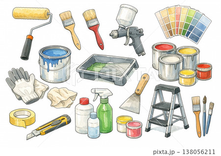 塗装・DIY関連イラストセット 138056211