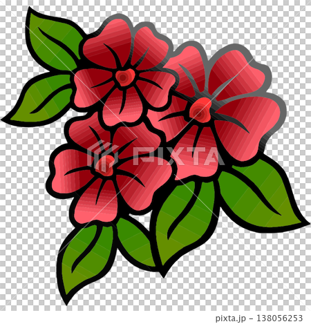 Three Red Flowers with Green Leaves Vector Illustration Three Red Flowers with Green Leaves Vector Illustration 138056253
