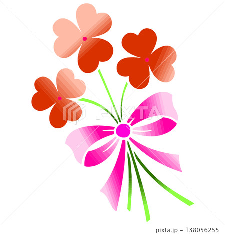 Stylized orange flower bouquet with pink ribbon bow 138056255