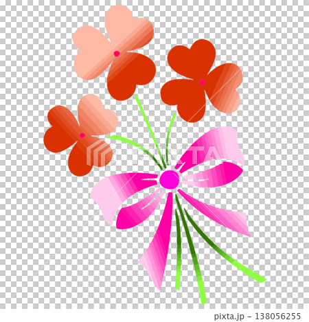 Stylized orange flower bouquet with pink ribbon bow 138056255