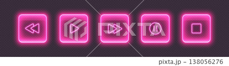 Neon media player buttons. Glossy glowing audio control icons. 138056276