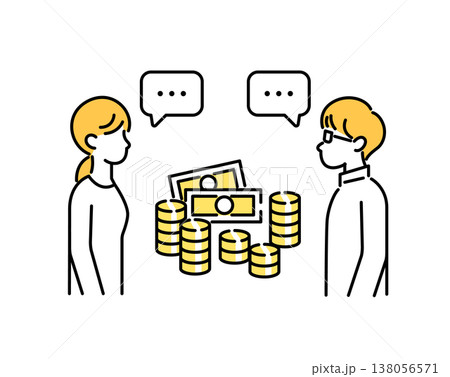 家計や将来のお金について相談する夫婦のイラスト 138056571