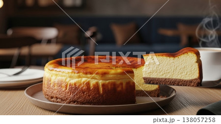 シズル感あふれる焼きたてチーズケーキの高解像度スタジオ撮影　EC広告・スイーツイメージ 138057258